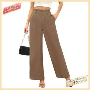 High Waisted Wide Leg Pants with Pockets for Work Casual Wear